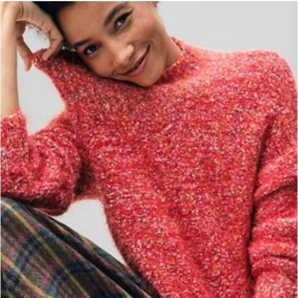 NWT Free People Stardust Pullover Sweater L Red Fuzzy Cropped Mock Neck Cozy Boh - Picture 4 of 11